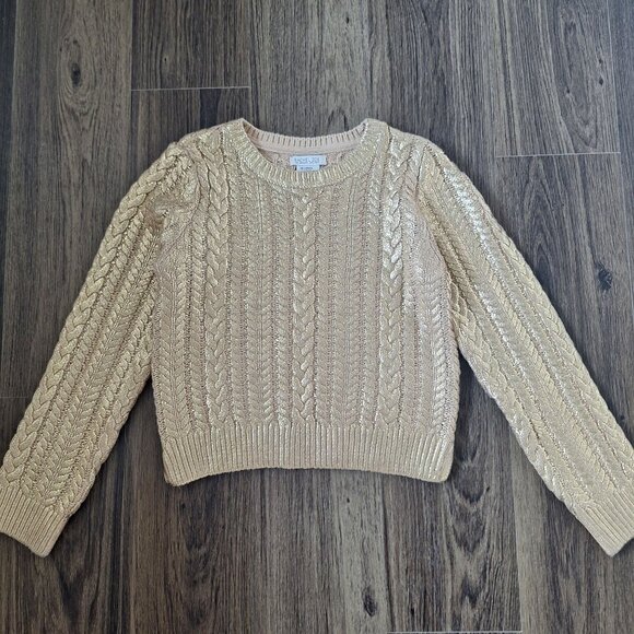 💙 Rachel Zoe Girls Cable Knit Gold Metallic Sweater Size L Preppy Fall Winter - Picture 1 of 8